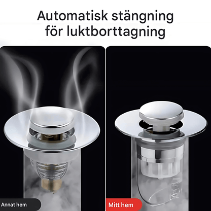 DrainGuard – Universell Pop-up Vattenlås med Hårfilter & Luktspärr för Handfat och Diskhoar