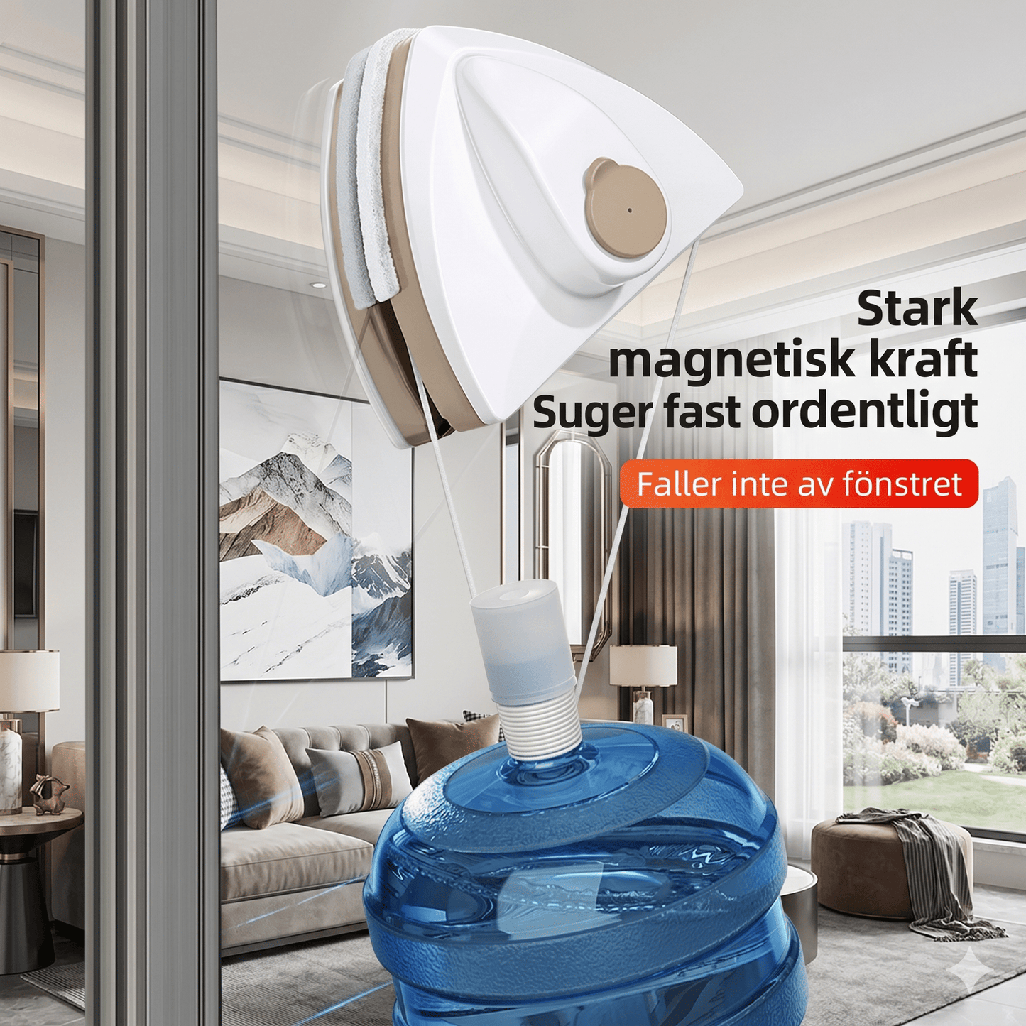 VILHELM – Nettoyeur de vitres magnétique avec réservoir d'eau intégré et raclette double face – Nettoie l'intérieur et l'extérieur simultanément pour des vitres de 3 à 30 mm d'épaisseur