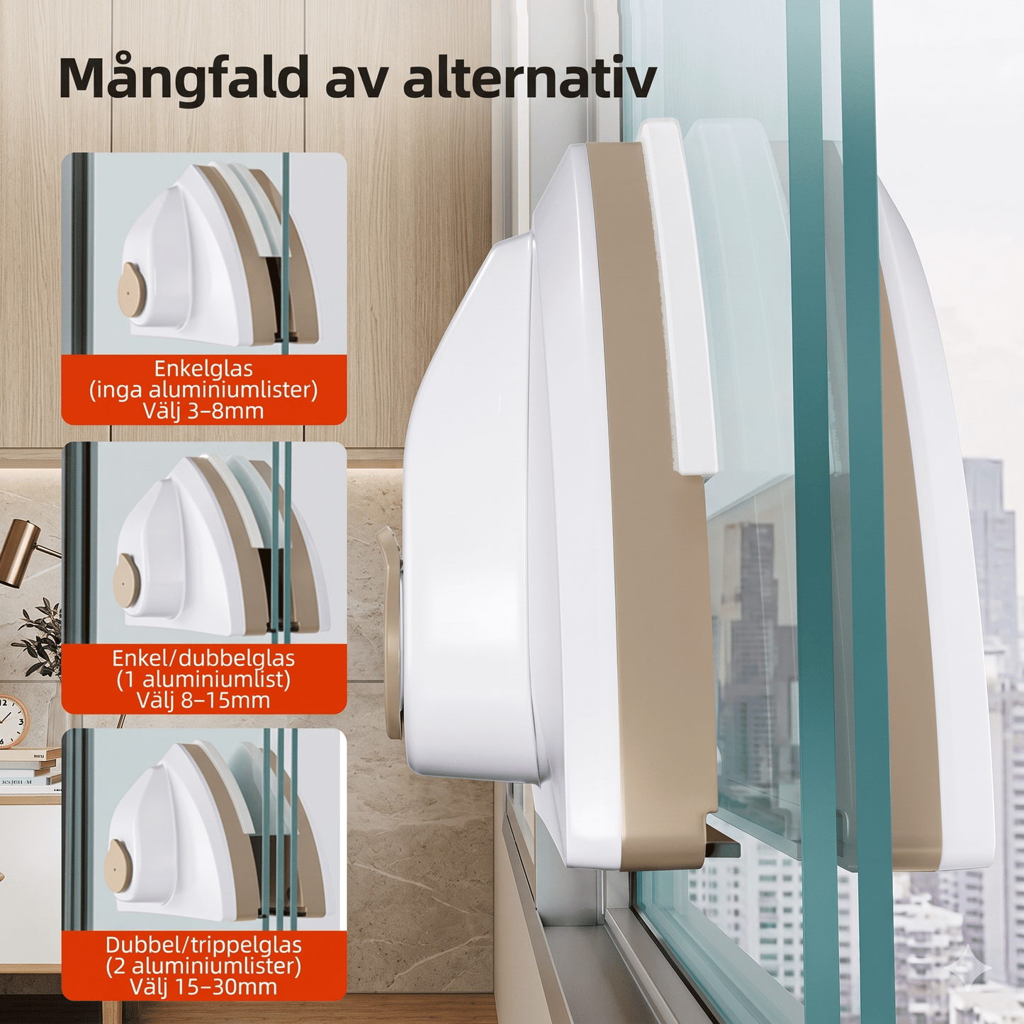 VILHELM – Nettoyeur de vitres magnétique avec réservoir d'eau intégré et raclette double face – Nettoie l'intérieur et l'extérieur simultanément pour des vitres de 3 à 30 mm d'épaisseur