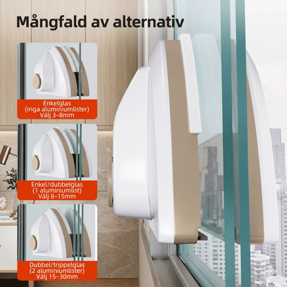 VILHELM – Nettoyeur de vitres magnétique avec réservoir d'eau intégré et raclette double face – Nettoie l'intérieur et l'extérieur simultanément pour des vitres de 3 à 30 mm d'épaisseur