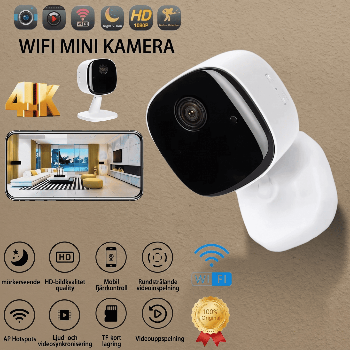 ViewMate - Trådløst WiFi-sikkerhedskamera med 1080P HD, nattilstand og tovejslyd