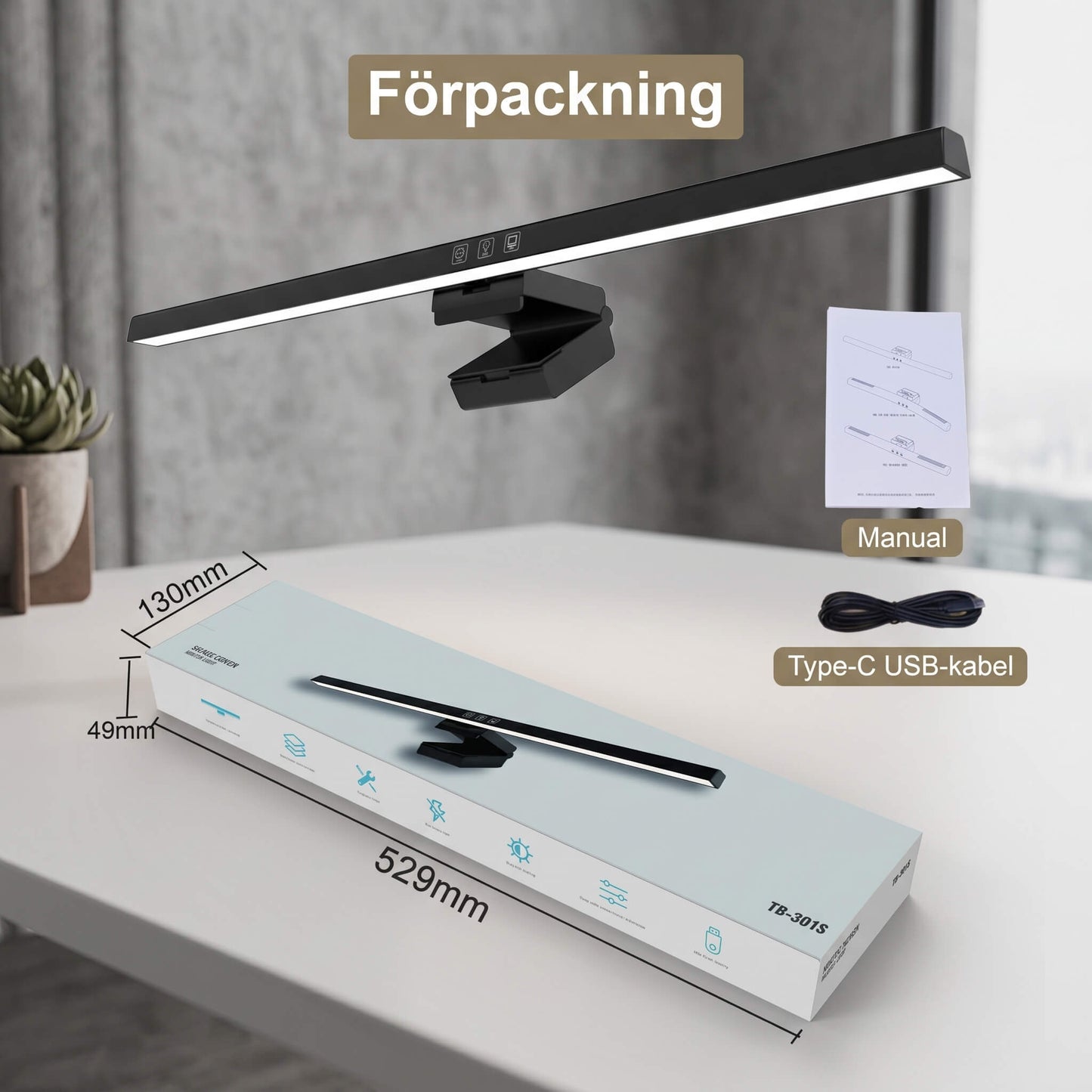 VisionBar – LED-Schreibtischlampe mit einstellbarem Licht und Antireflex für Computerbildschirme