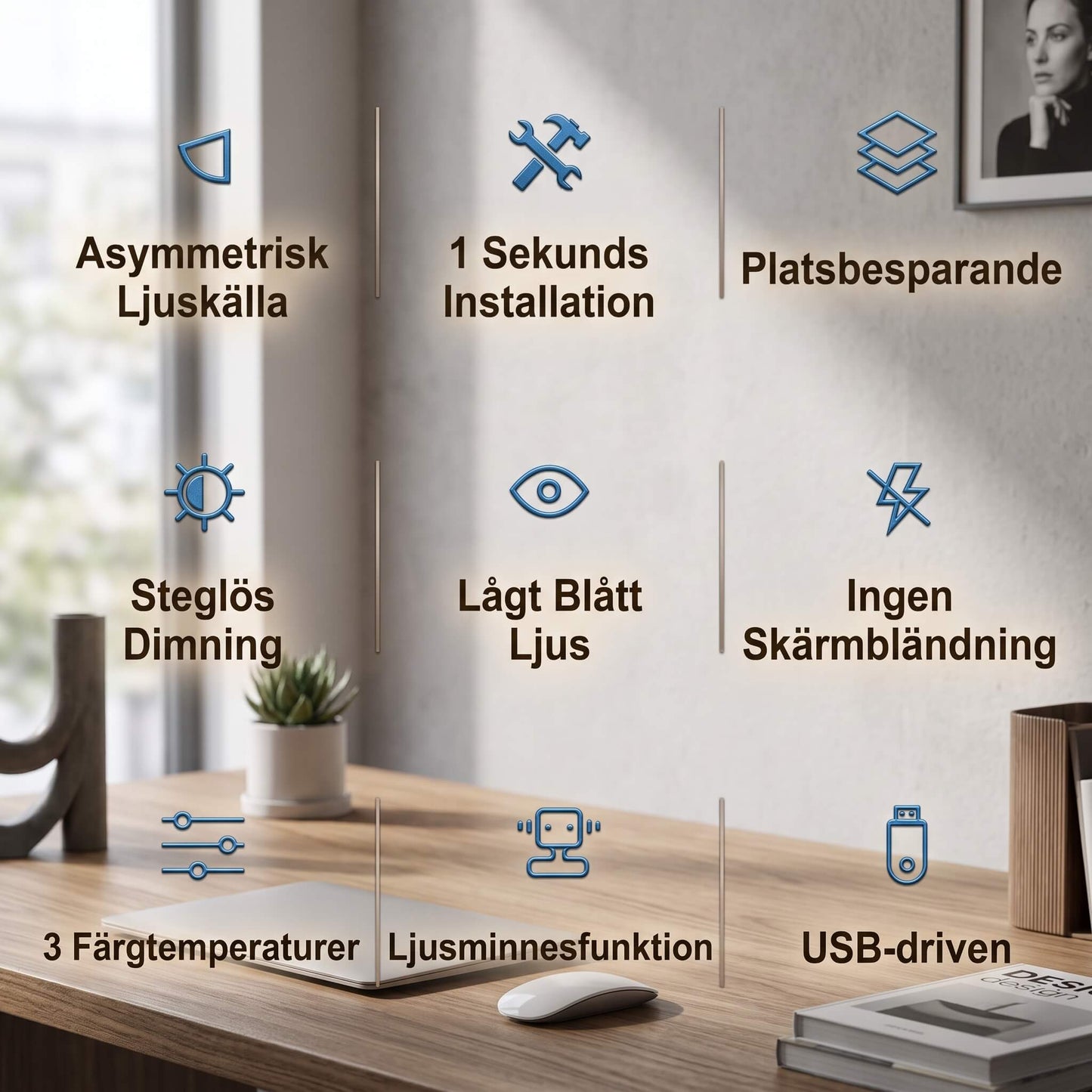 VisionBar – LED-Schreibtischlampe mit einstellbarem Licht und Antireflex für Computerbildschirme