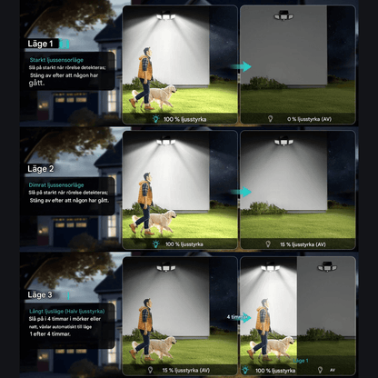 WESLEY – Éclairage extérieur à 3 têtes alimenté par énergie solaire avec détecteur de mouvement et télécommande pour jardins, façades et allées