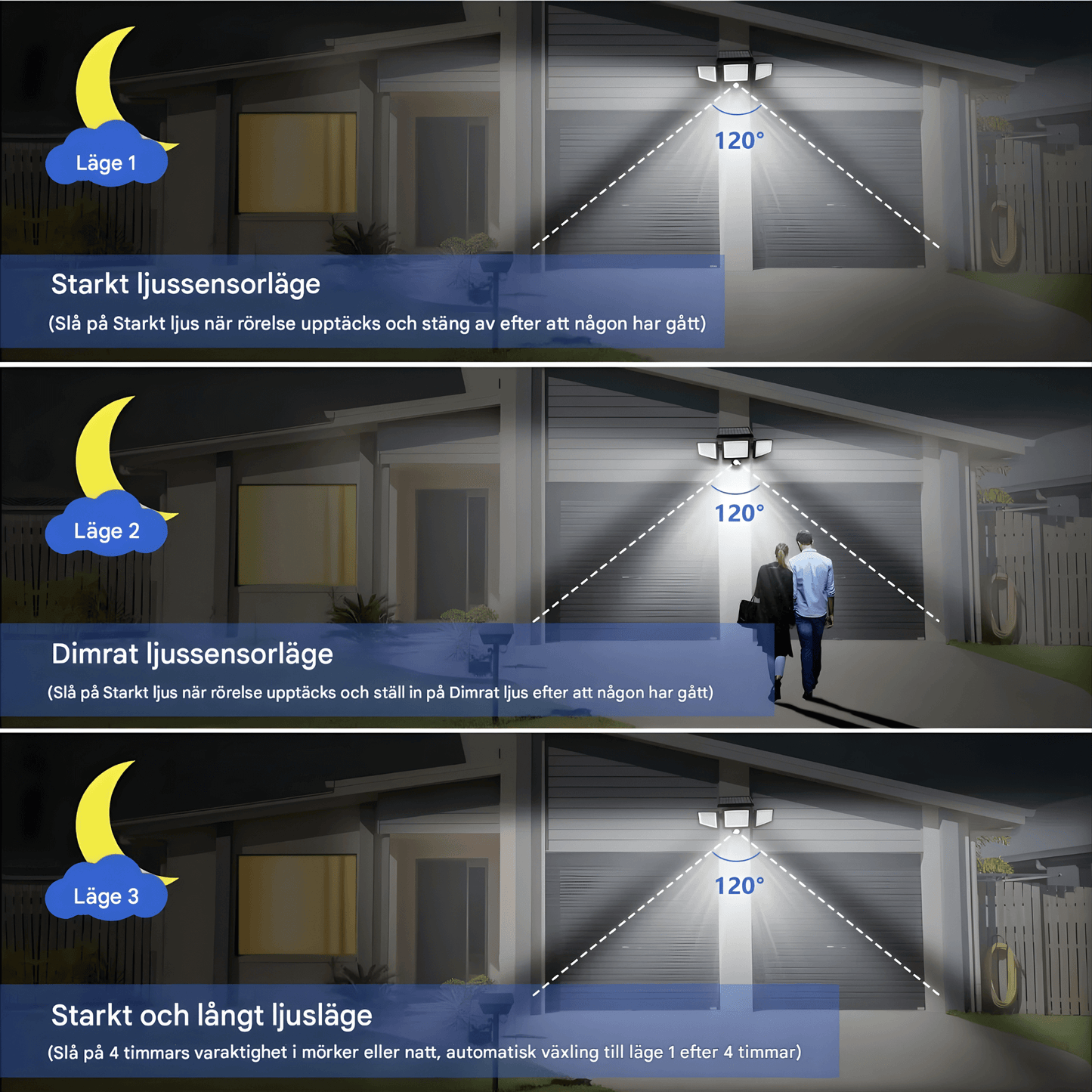 WESLEY – Éclairage extérieur à 3 têtes alimenté par énergie solaire avec détecteur de mouvement et télécommande pour jardins, façades et allées