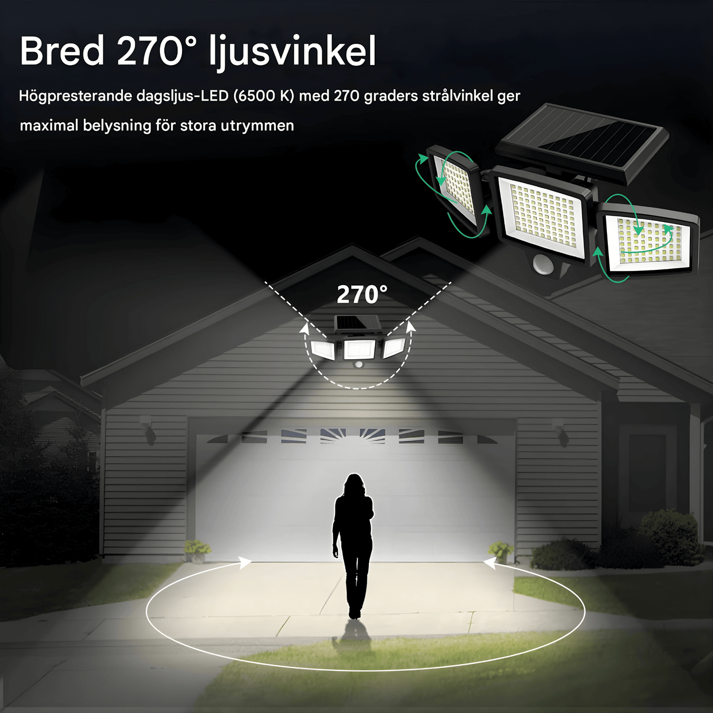 WESLEY – Éclairage extérieur à 3 têtes alimenté par énergie solaire avec détecteur de mouvement et télécommande pour jardins, façades et allées