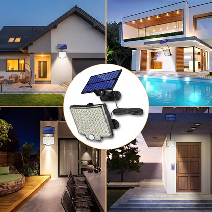 WILMA – Solcellsdriven LED-Lampa med Rörelsesensor 106 LED och 180° Vidvinkel – IP65, 4 Belysningslägen och Separat Solpa