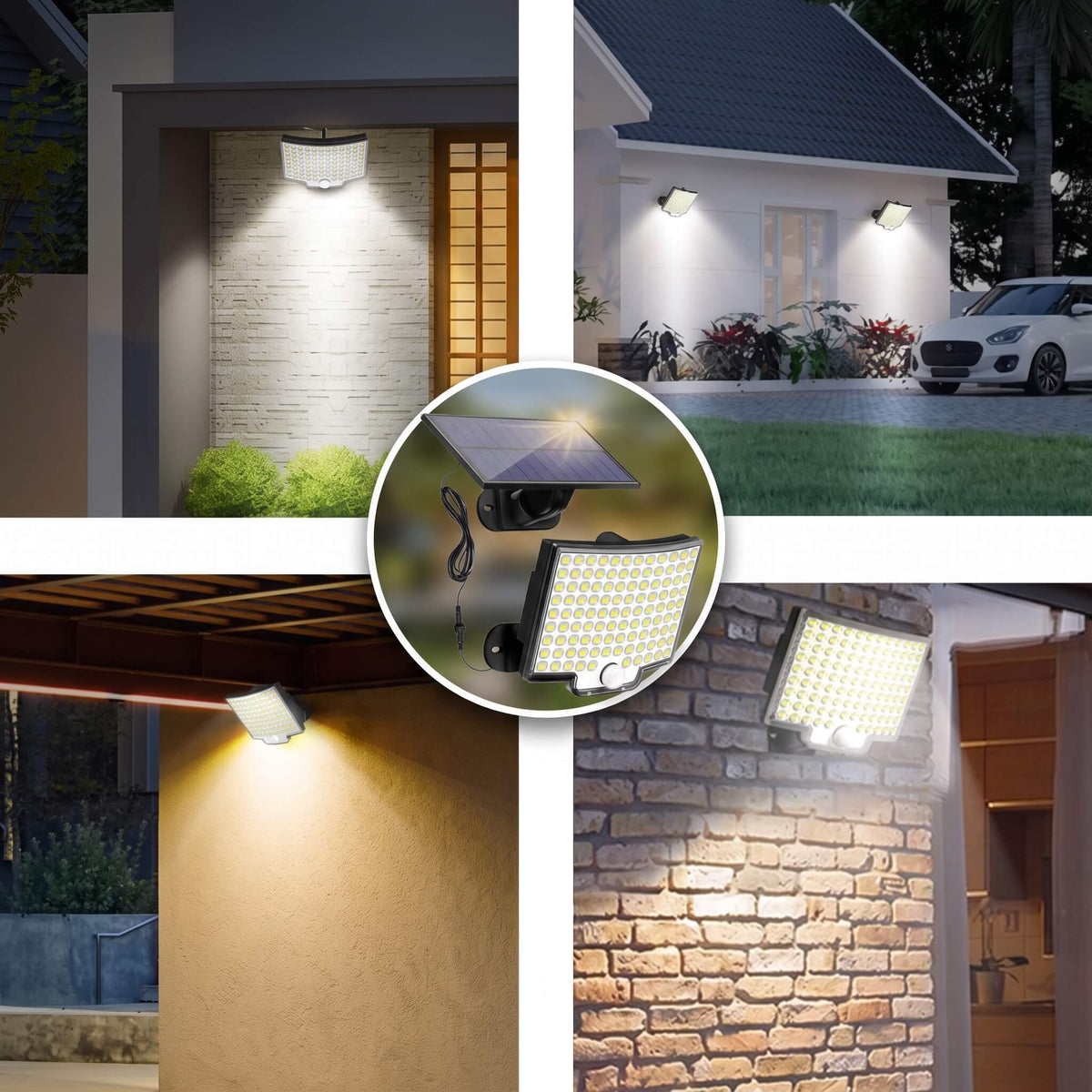 WILMA – Solcellsdriven LED-Lampa med Rörelsesensor 106 LED och 180° Vidvinkel – IP65, 4 Belysningslägen och Separat Solpa