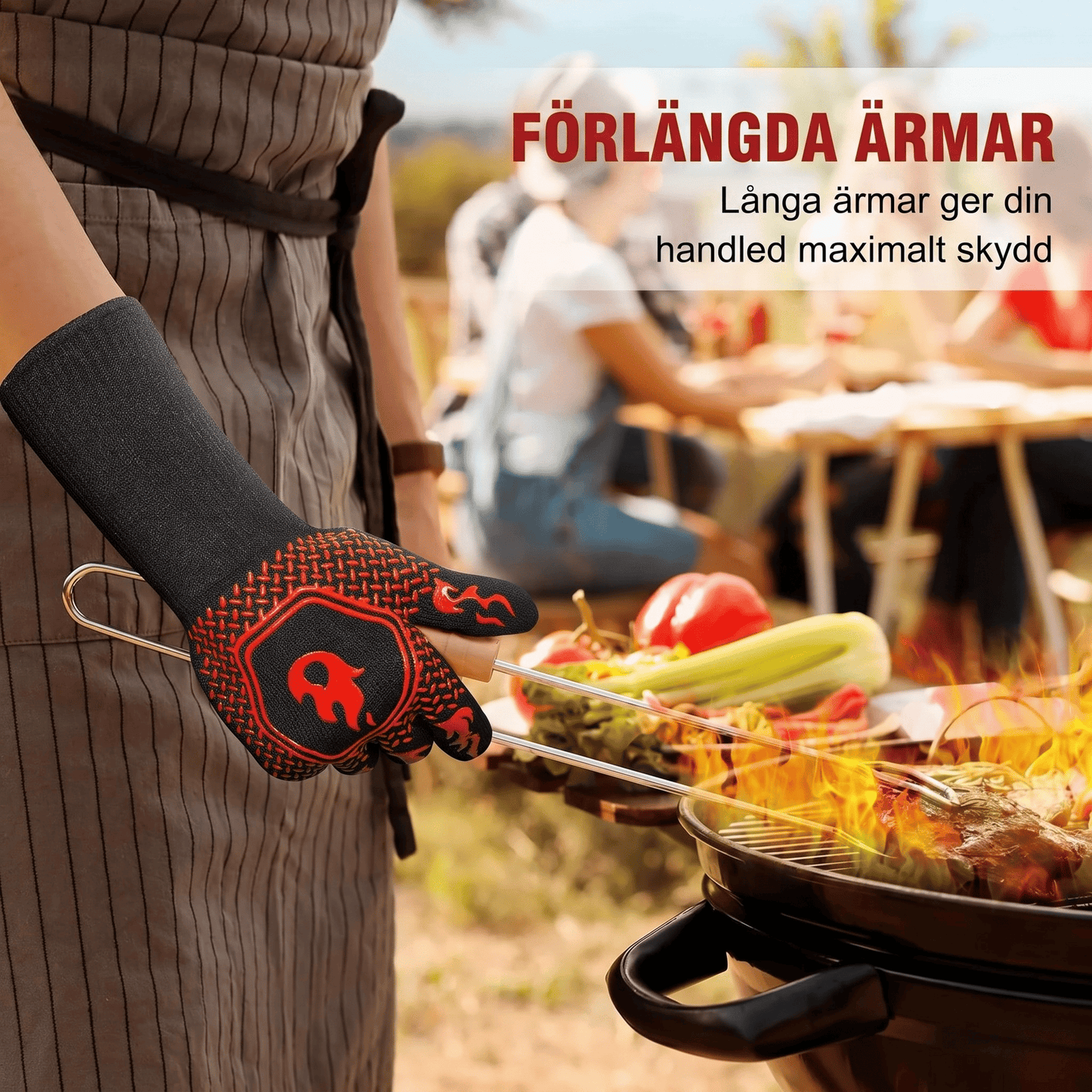 YNGVAR – BBQ-Grillhandskar med Lång Arm, Värmeresistenta och Maskintvättbara för Grill och Rökning