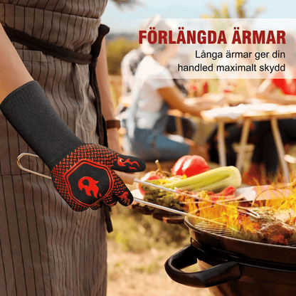 YNGVAR – BBQ-Grillhandskar med Lång Arm, Värmeresistenta och Maskintvättbara för Grill och Rökning