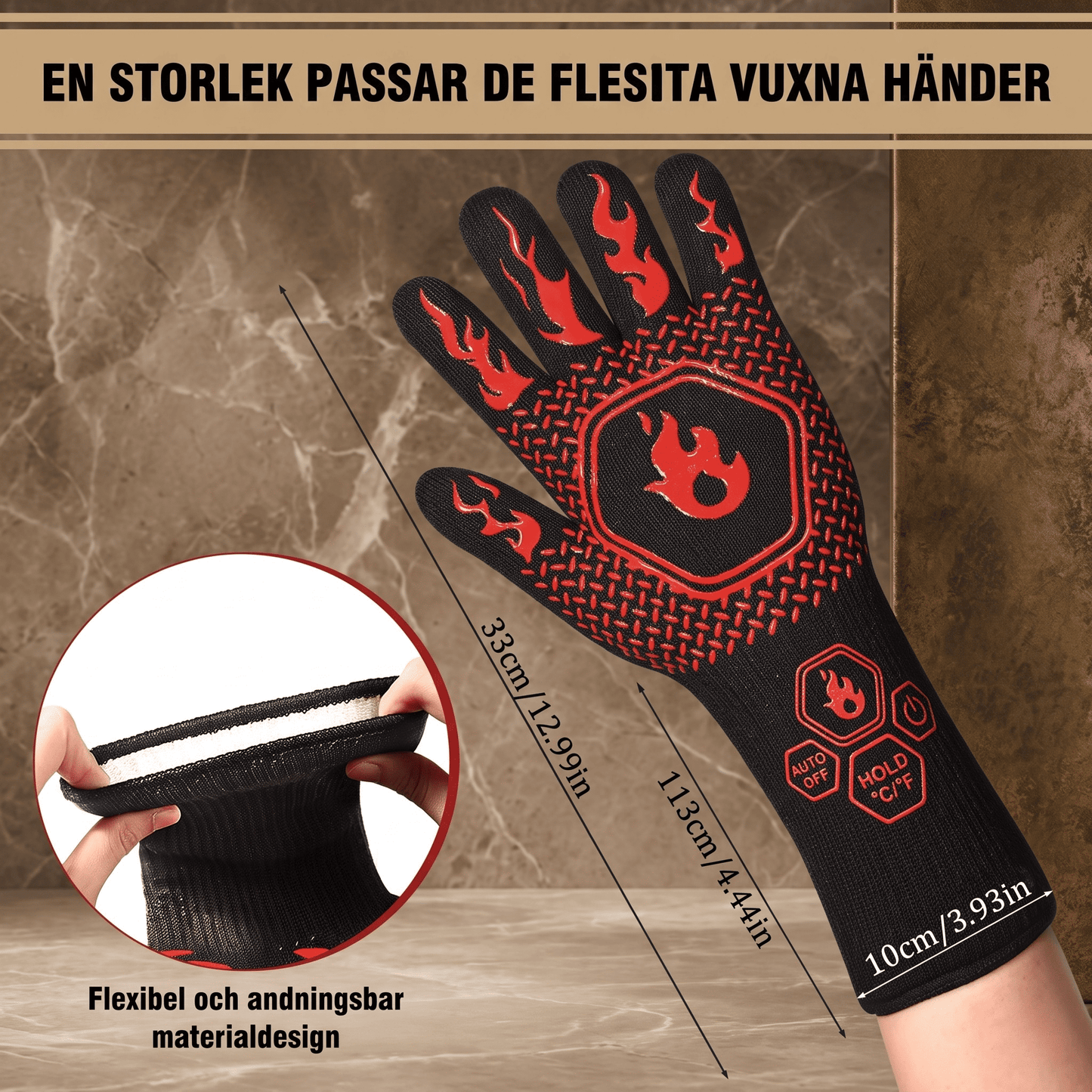YNGVAR – BBQ-Grillhandskar med Lång Arm, Värmeresistenta och Maskintvättbara för Grill och Rökning