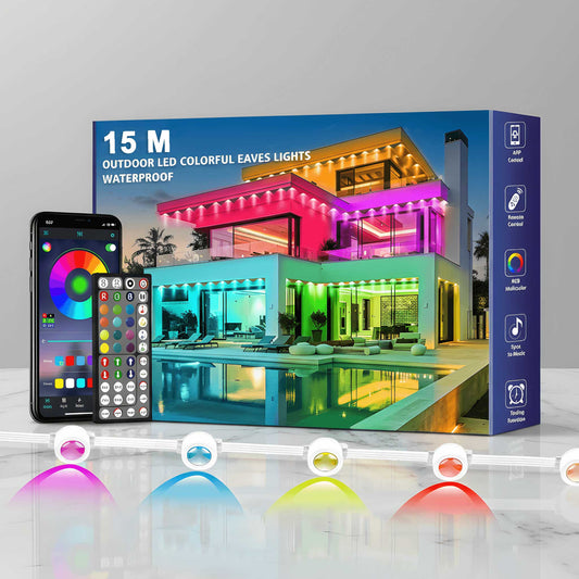 CLAIRE - Waterbestendig LED-lichtsnoer van 15 meter voor buiten met App-bediening, 54 scènemodi