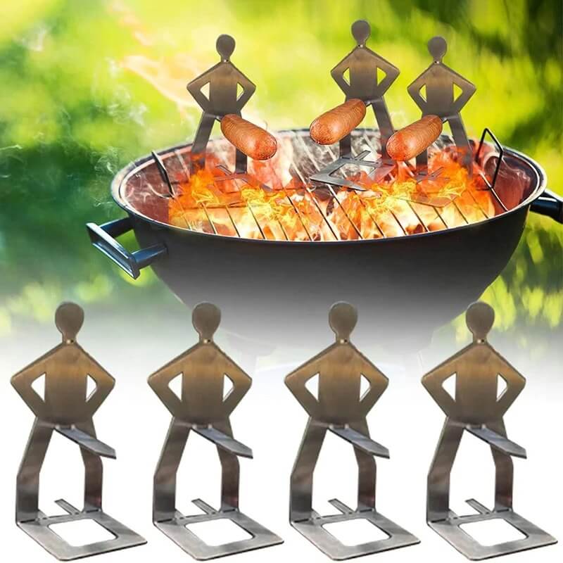 ARON - 5-pack Bärbar Korvhållare I Rostfritt Stål för Camping, Grill och Picknick