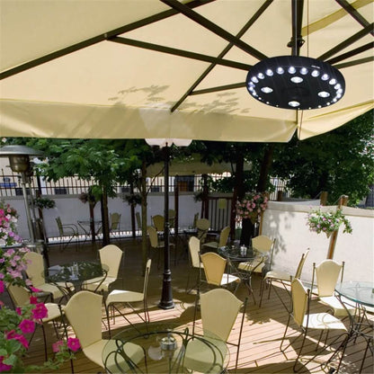 DENNIS - LED-lampa för Utomhusparasoll med 24 Huvudlampor och 4 Spotlights för Uteplats och Camping