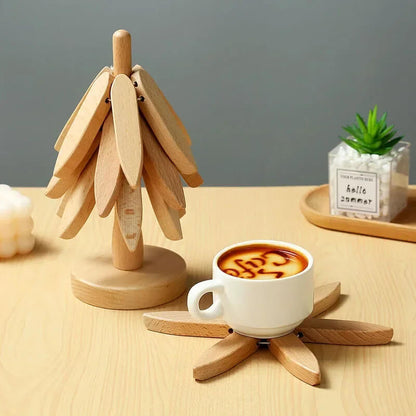HEDA - Wooden Coasters in Walnut, Set of 3, Creative Foldable Cup/Pot Coasters